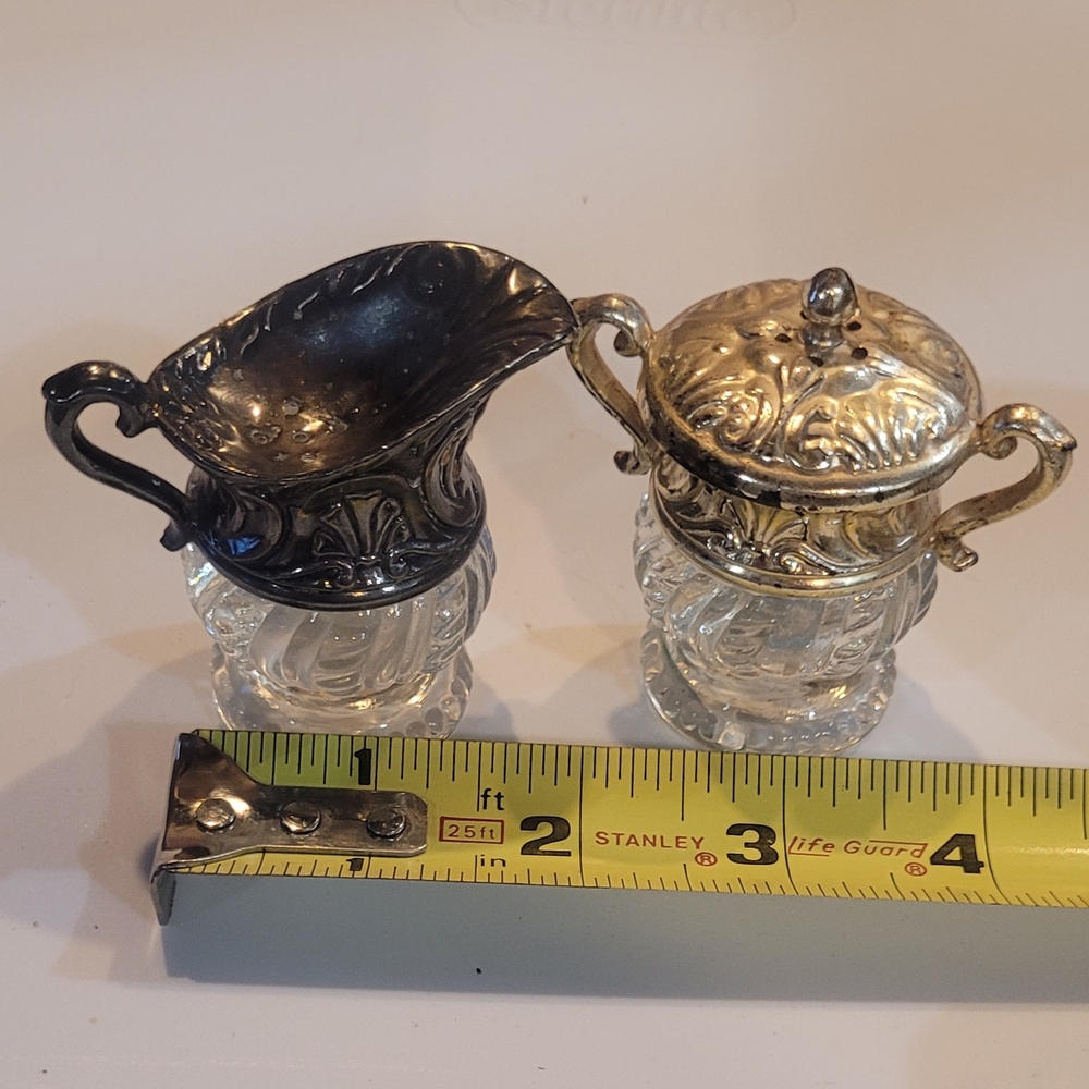 Vintage Silver and Glass Salt and Pepper Set